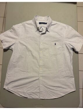 Polo Ralph Lauren short sleeve button down oxford shirt in blue & white